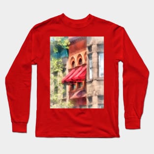 Hoboken NJ - Red Awnings on Brownstone Long Sleeve T-Shirt